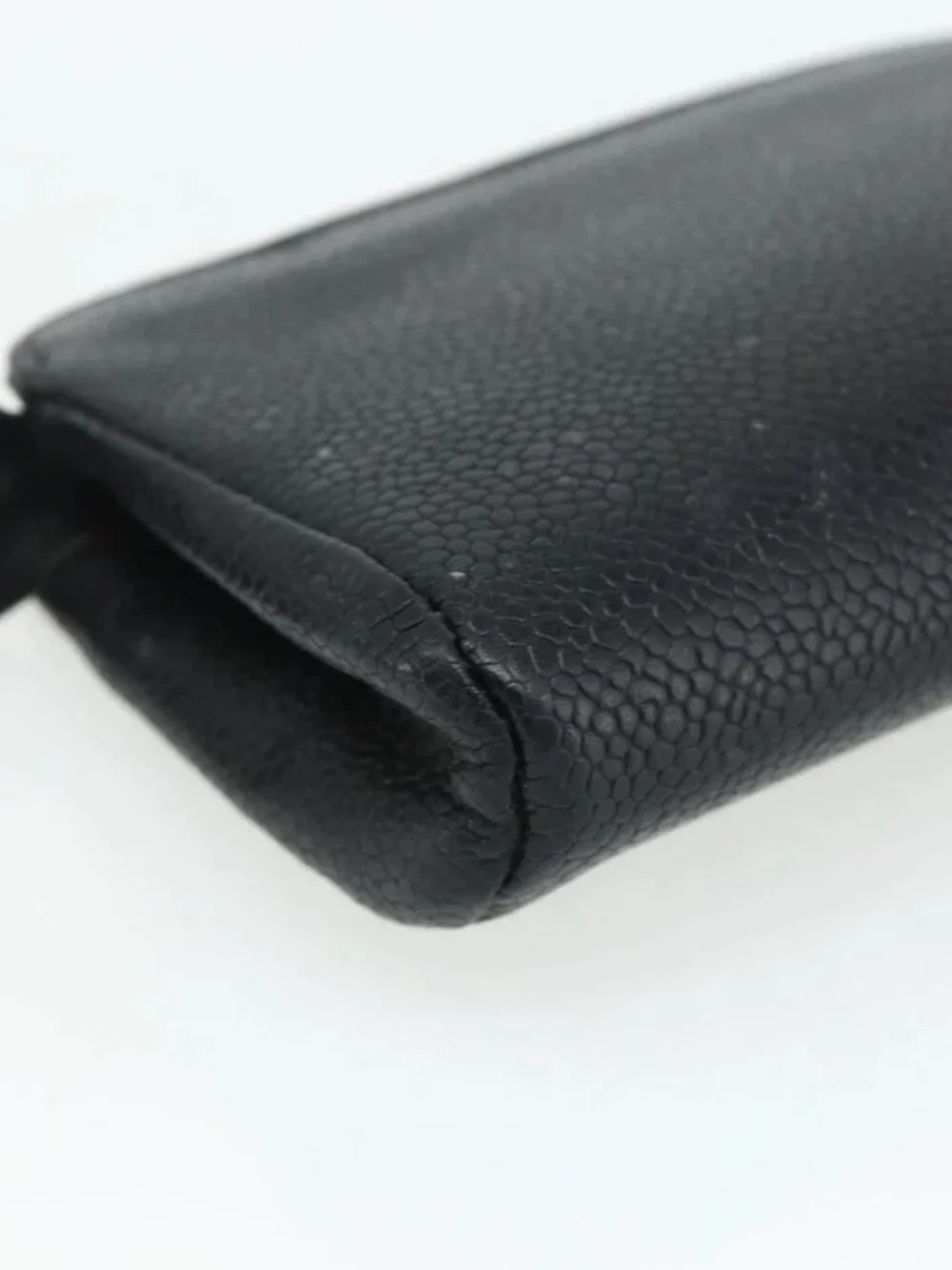 CHANEL Coin Purse Grained Calf Skin Black Gold CC Auth bs34754